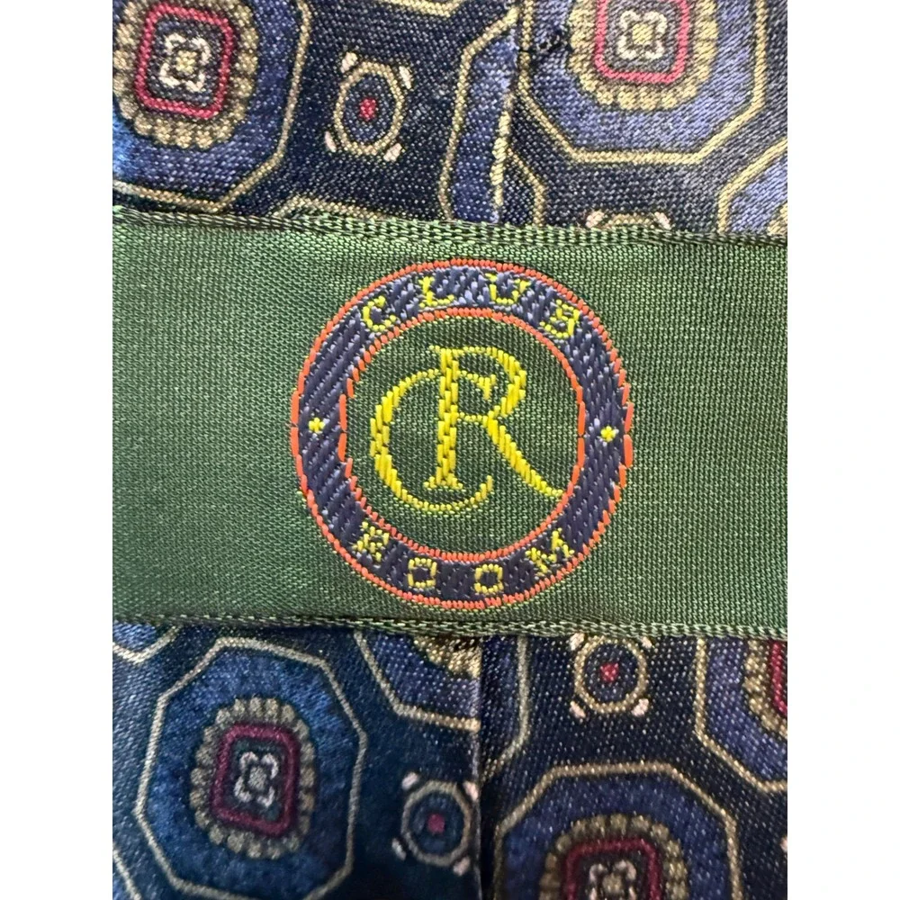 Vintage Italy 100% Silk Handmade USA  Club Room Navy Blue Geometric Medallion